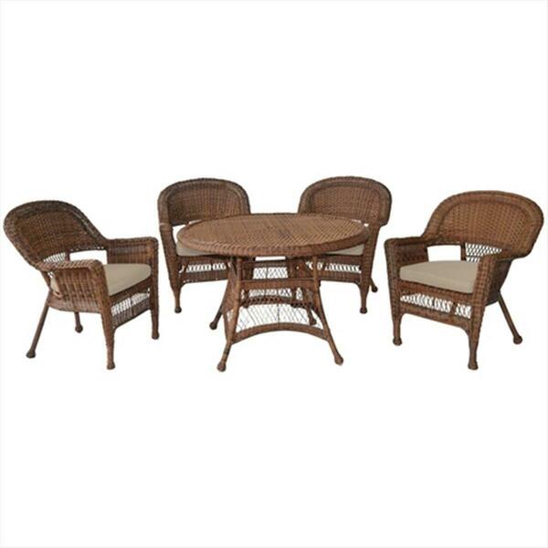 Jeco 5 Piece Honey Wicker Dining Set - Tan Cushions W00205D-C-G-FS006